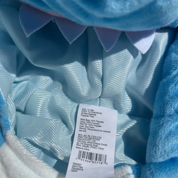 Baby Shark Halloween Costume Pullover Top 12-18M (Months) Hyde & EEK! Plush Blue - Picture 6 of 13